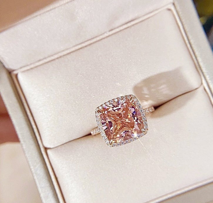 2 CT Cushion Cut Peach Morganite Diamond 925 Sterling Silver Halo Anniversary Ring