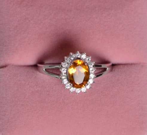 2 CT Oval Cut Citrine Yellow Diamond 925 Sterling Silver Promise Halo Ring