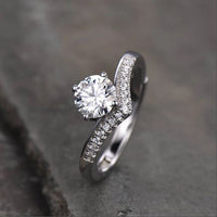 1.50 Ct Round Cut Diamond 925 Sterling Silver Curved Engagement Ring