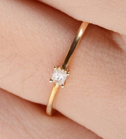 0.10 CT Princess Cut Diamond 14k Rose gold Over 925 Sterling Silver Women Band Solitaire Ring