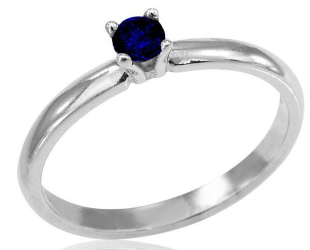 0.90 CT Round Cut Blue Sapphire White Gold Over 925 Sterling Sliver Women Engagement Solitaire Ring