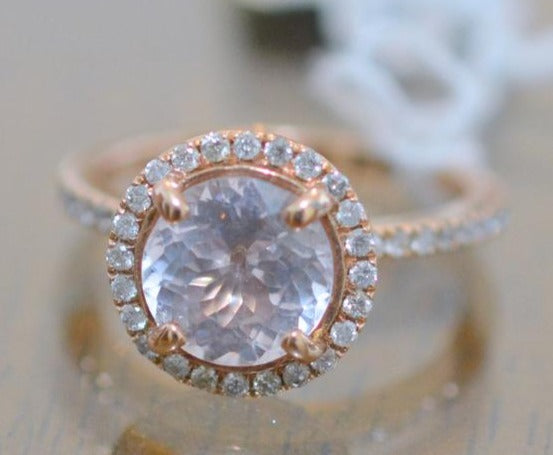 1 CT Round Cut Diamond Rose Gold Over 925 Sterling Sliver Women Anniversary Promise Halo Ring