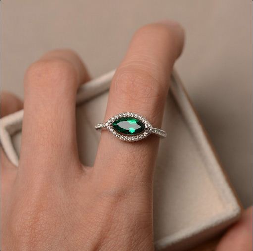 1.75 Ct Marquise Cut Green Emerald 925 Sterling Silver Halo Anniversary Ring