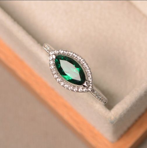 1.75 Ct Marquise Cut Green Emerald 925 Sterling Silver Halo Anniversary Ring