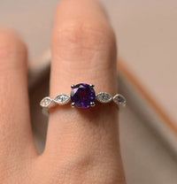 1.20 Ct Round Cut Purple Amethyst Solitaire W/Accents Engagement Ring 925 Sterling Silver