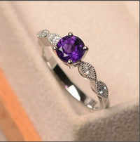 1.20 Ct Round Cut Purple Amethyst Solitaire W/Accents Engagement Ring 925 Sterling Silver