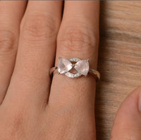 1.50 Ct Trillion Cut Rose Quartz 925 Sterling Silver Bow Promise Gift Ring