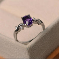 1.20 Ct Oval Cut Purple Amethyst 925 Sterling Silver Wave Shank Solitaire Promise Ring