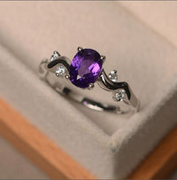 1.20 Ct Oval Cut Purple Amethyst 925 Sterling Silver Wave Shank Solitaire Promise Ring