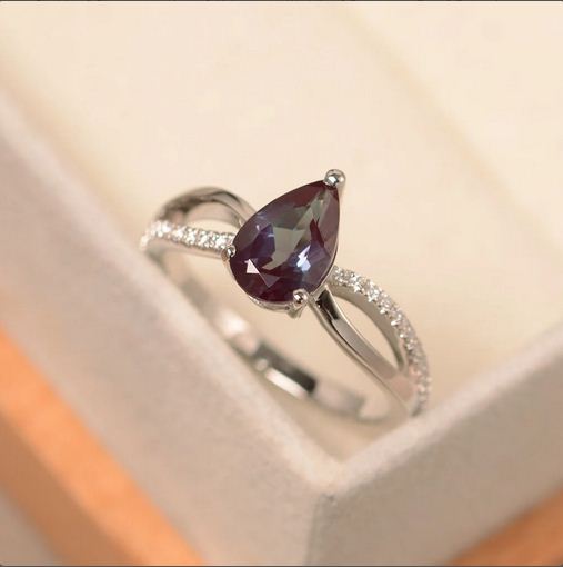 1.20 Ct Pear Cut Purple Alexandrite Infinity Promise Ring 925 Sterling Silver