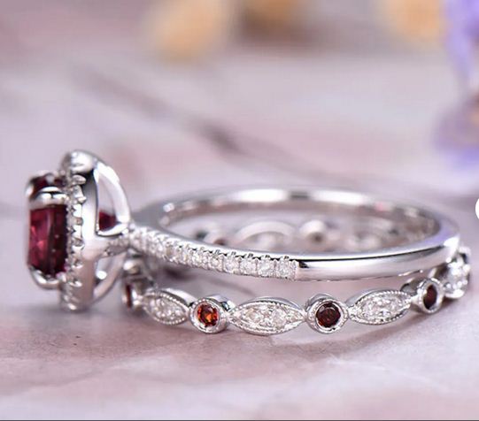3.25 Ct Round Cut Red Ruby & White CZ Wedding Bridal Ring Set 925 Sterling Silver - atjewels.in