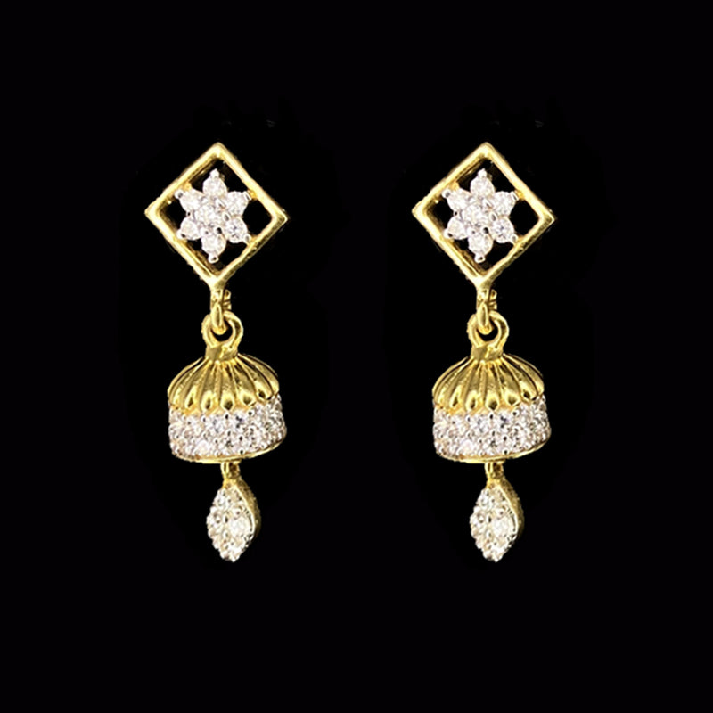 18K Yellow Gold Attractive Diamond Studded Jhumkas