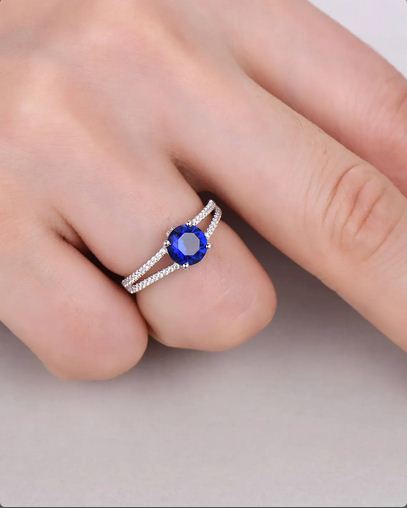 1.75 CT Round Cut Blue Sapphire 925 Sterling Silver Split Shank Anniversary Gift Ring