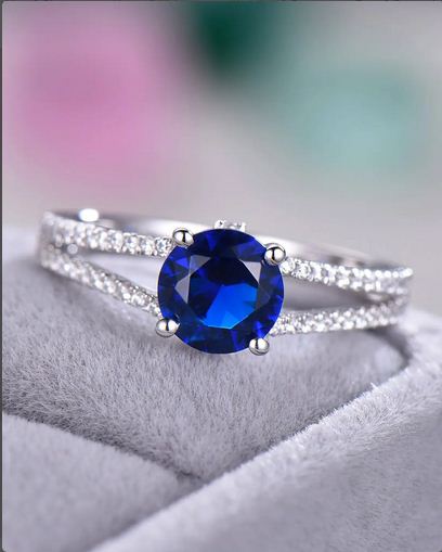 1.75 CT Round Cut Blue Sapphire 925 Sterling Silver Split Shank Anniversary Gift Ring