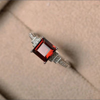 2.30 Ct Princess Cut Red Garnet 925 sterling Silver Solitaire W/Accents Wedding Ring