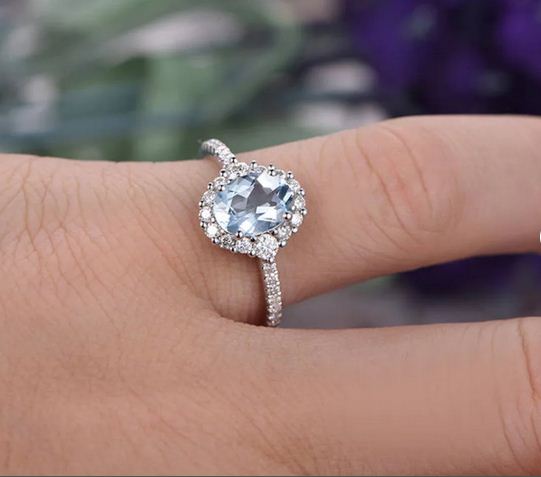 2.30 Ct Oval Cut Aquamarine 925 Sterling Silver Halo Anniversary Gift Ring