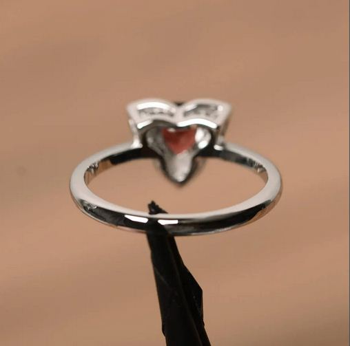 1.50 Ct Trillion Cut Red Garnet 925 Sterling Silver Floral Ring For Her