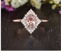 2.25 Ct Oval Cut Pink Morganite 925 Sterling Silver Halo Vintage Style Engagement Ring