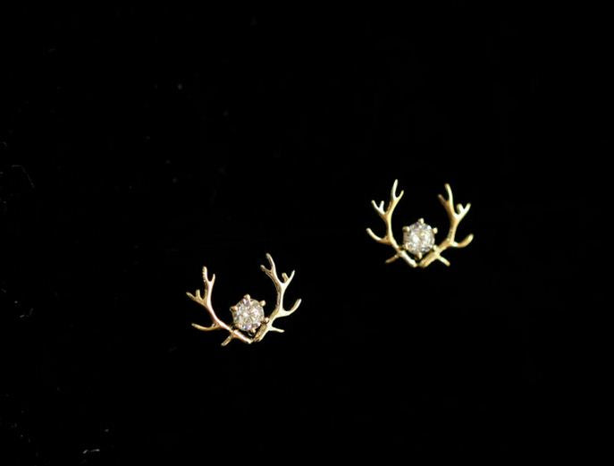 1.00 Ct Round Cut Diamond Yellow Gold Over On 925 Sterling Silver Antler Stud Earrings