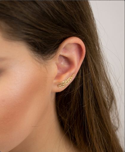 925 Sterling Silver White & Yellow Gold Finish Wings Style Climber Earrings - atjewels.in