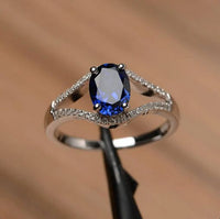 1.75 Ct Oval Cut Blue Sapphire Split Shank Anniversary Gift Ring In 925 Sterling Silver