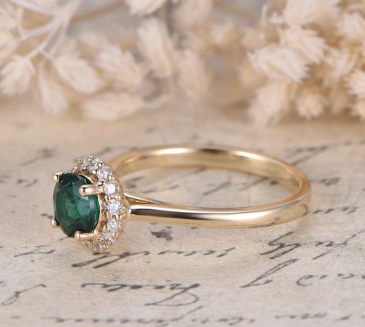 1.20 Ct Round Cut Green Emerald 925 Sterling Silver Halo Anniversary Gift Ring