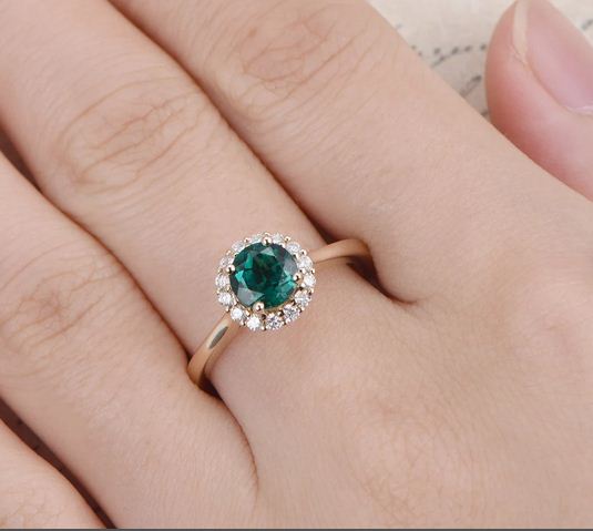 1.20 Ct Round Cut Green Emerald 925 Sterling Silver Halo Anniversary Gift Ring