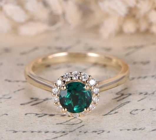 1.20 Ct Round Cut Green Emerald 925 Sterling Silver Halo Anniversary Gift Ring