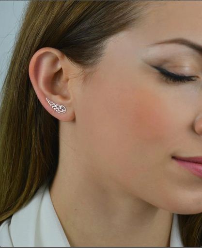 925 Sterling Silver White & Yellow Gold Finish Wings Style Climber Earrings