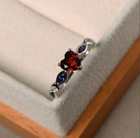 2.25 Ct Heart Cut Red Garnet Solitaire W/Accents Proposal Ring 925 Sterling Silver