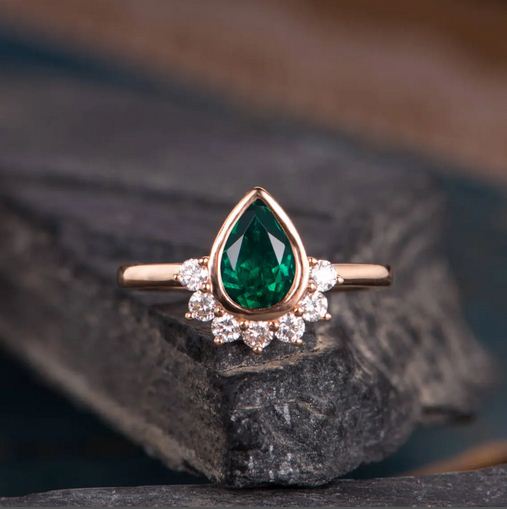 1.50 Ct Pear Cut Green Emerald 925 Sterling Silver Half Halo Engagement Ring