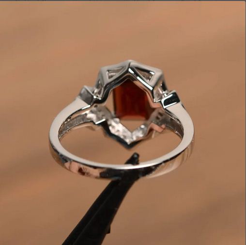 4.00 Ct Emerald Cut Red Garnet 925 Sterling Silver Halo Wedding Ring