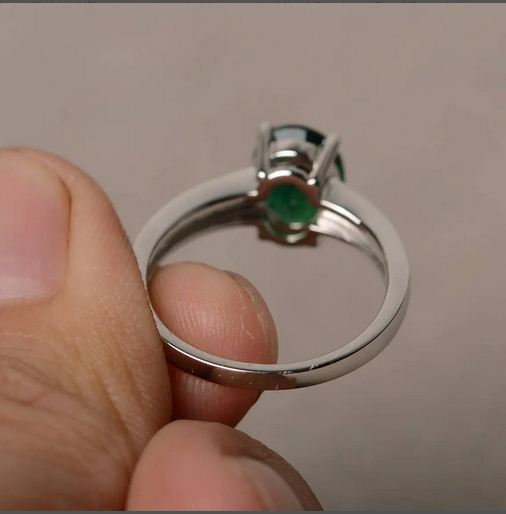 2.10 Ct Oval Cut Green Emerald 925 Sterling Silver Solitaire W/Accents Engagement Ring