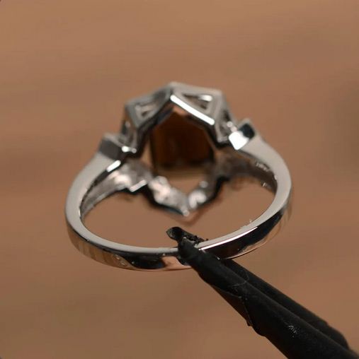 4.00 Ct Emerald Cut Smoky Quartz Halo Engagement Ring In 925 Sterling Silver