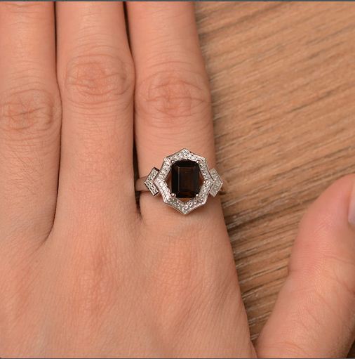 4.00 Ct Emerald Cut Smoky Quartz Halo Engagement Ring In 925 Sterling Silver