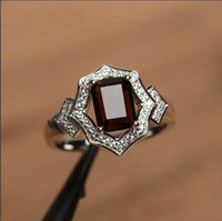 4.00 Ct Emerald Cut Smoky Quartz Halo Engagement Ring In 925 Sterling Silver