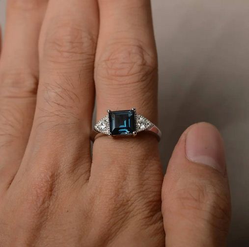 2.25 Ct Princess Cut London Blue Topaz 925 Sterling Silver Solitaire W/Accents Engagement Ring