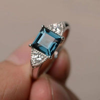 2.25 Ct Princess Cut London Blue Topaz 925 Sterling Silver Solitaire W/Accents Engagement Ring