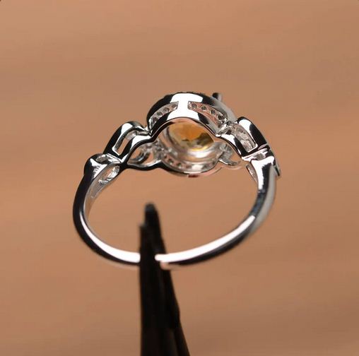 1.20 Ct Round Cut Yellow Citrine 925 sterling Silver Halo Anniversary Gift Ring