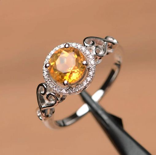 1.20 Ct Round Cut Yellow Citrine 925 sterling Silver Halo Anniversary Gift Ring