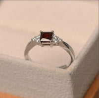 1.20 Ct Princess Cut Red Garnet 925 Sterling Silver Solitaire W/Accents Engagement Ring