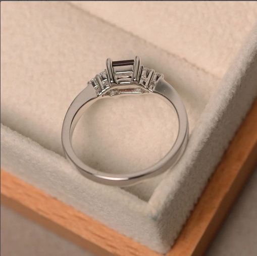 1.20 Ct Princess Cut Red Garnet 925 Sterling Silver Solitaire W/Accents Engagement Ring