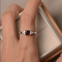 1.20 Ct Princess Cut Red Garnet 925 Sterling Silver Solitaire W/Accents Engagement Ring