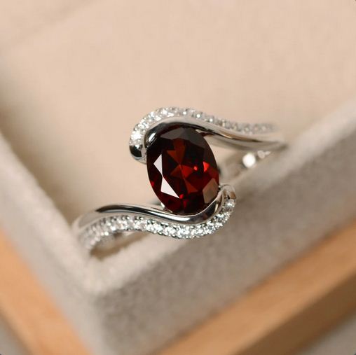 1.50 Ct Oval Cut Red Garnet 925 Sterling Silver Unique Promise Gift Bypass Ring