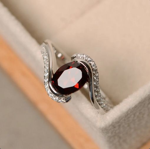1.50 Ct Oval Cut Red Garnet 925 Sterling Silver Unique Promise Gift Bypass Ring