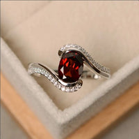 1.50 Ct Oval Cut Red Garnet 925 Sterling Silver Unique Promise Gift Bypass Ring
