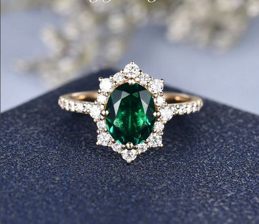 2.75 Ct Oval Cut Green Emerald Yellow Gold Over On 925 Sterling Silver Halo Engagement Ring