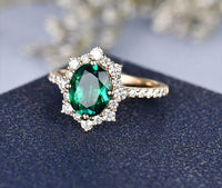 2.75 Ct Oval Cut Green Emerald Yellow Gold Over On 925 Sterling Silver Halo Engagement Ring