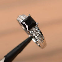 2.50 Ct Princess Cut Black Diamond 925 Sterling Silver Solitaire W/Accents Ring