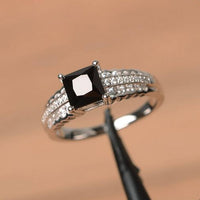 2.50 Ct Princess Cut Black Diamond 925 Sterling Silver Solitaire W/Accents Ring